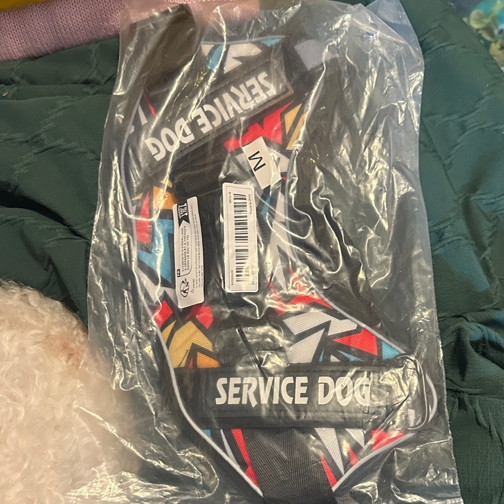 Amazon Service Dog Harness with Colorful Geometric Pattern and Tag - M
